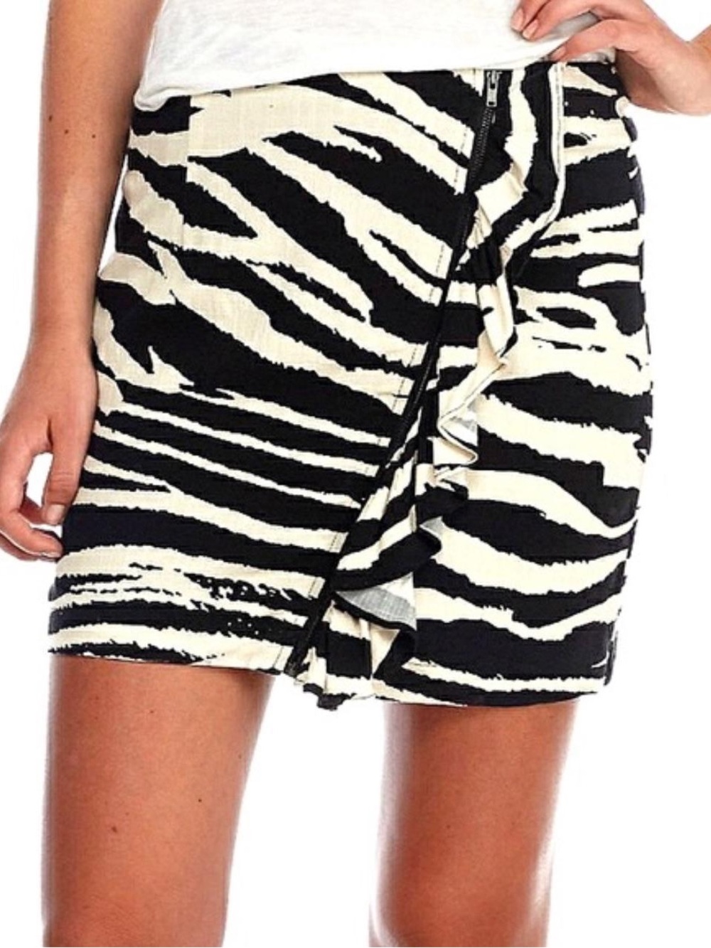 Free People Chic Babe Ruffle Zebra Print Mini Skirt Asymmetrical Zipper Size 0